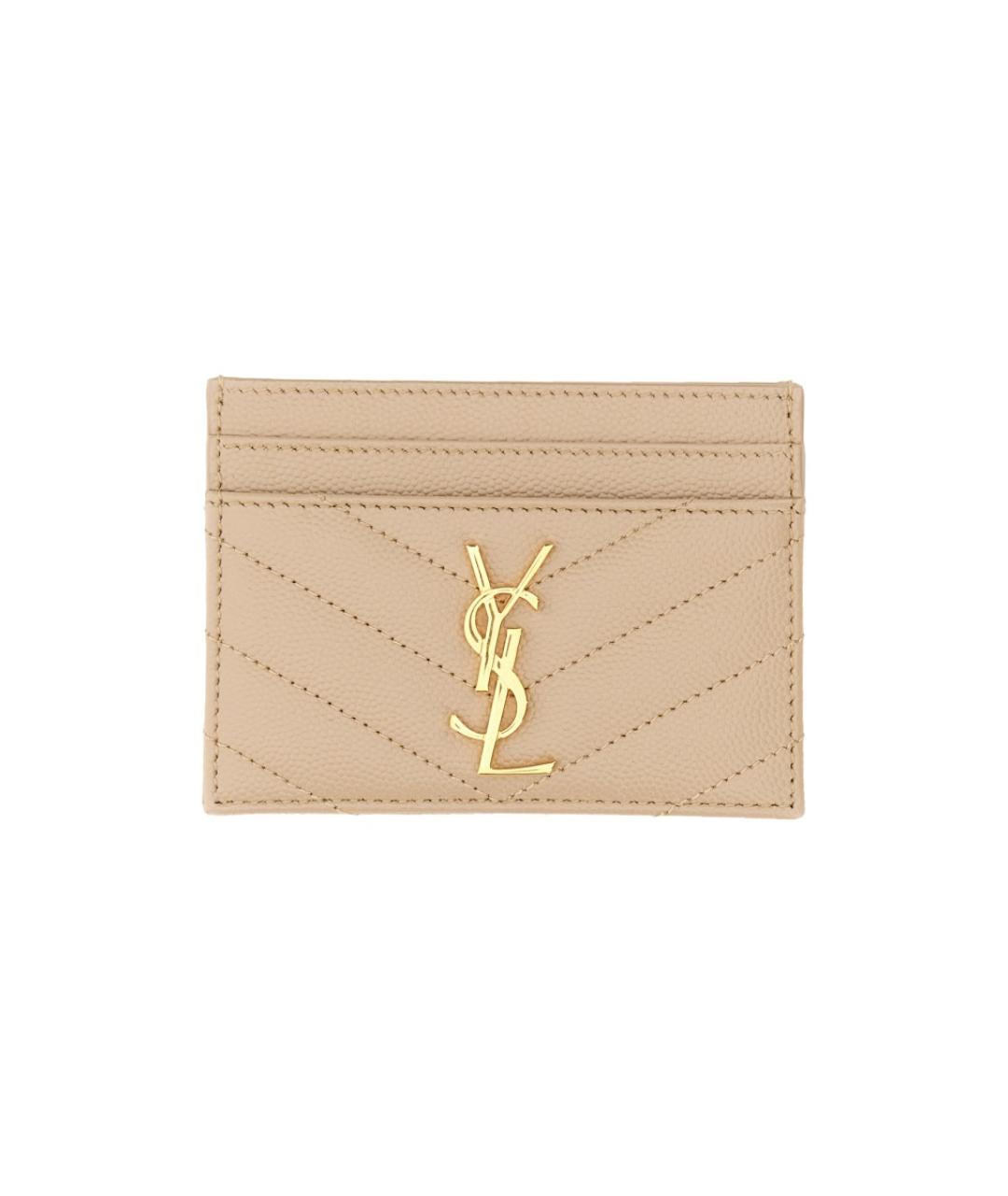 SAINT LAURENT Бежевый кожаный кардхолдер, фото 1