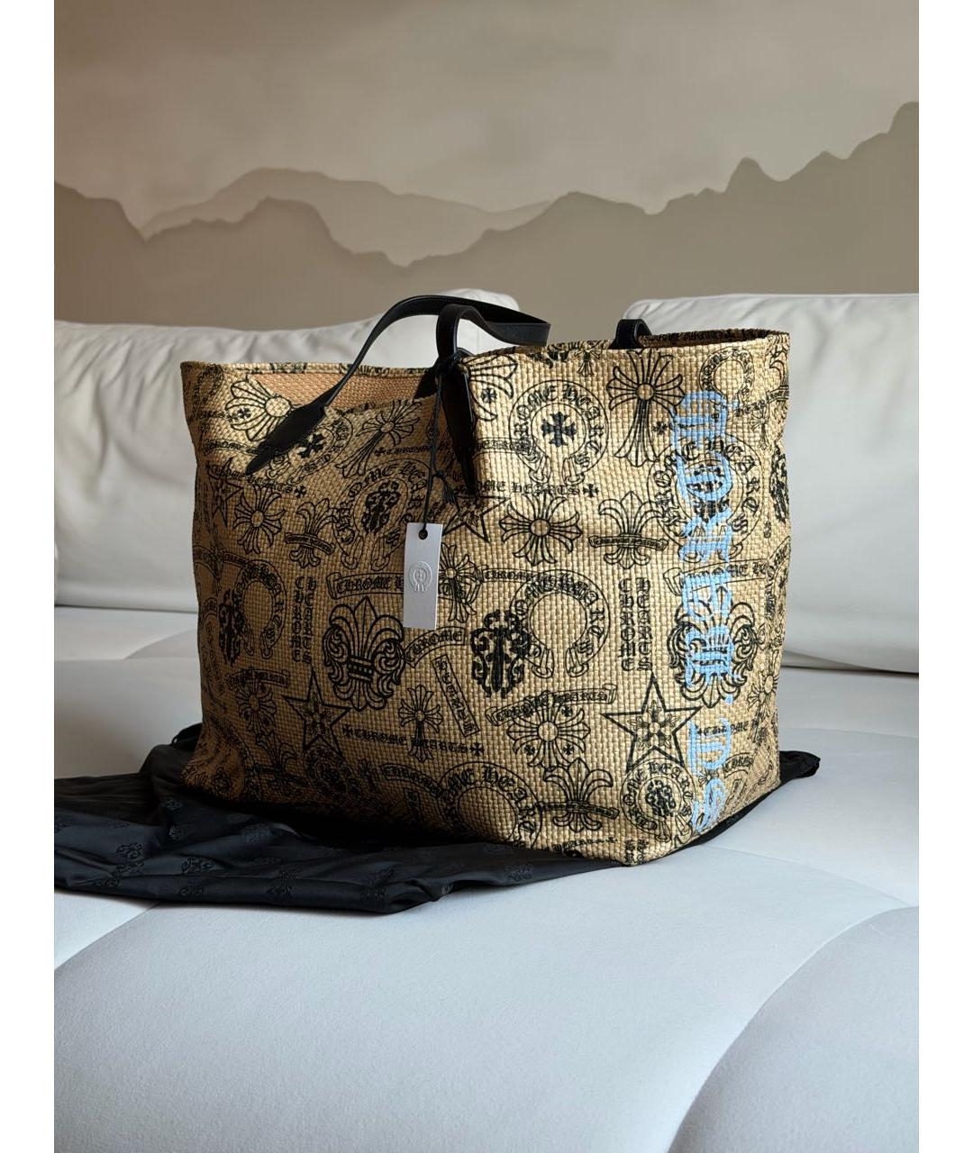 CHROME HEARTS Бежевая пелетеная пляжная сумка, фото 4