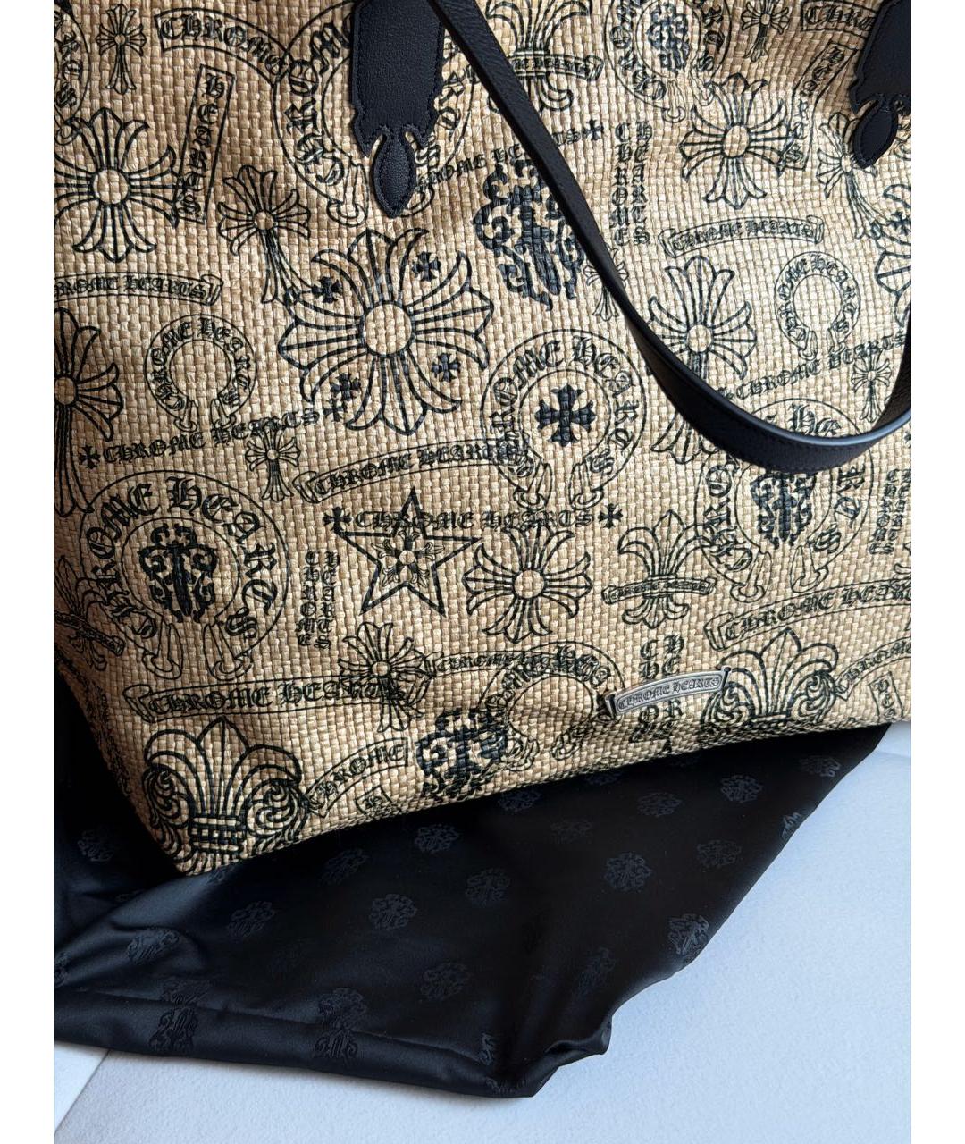 CHROME HEARTS Бежевая пелетеная пляжная сумка, фото 3