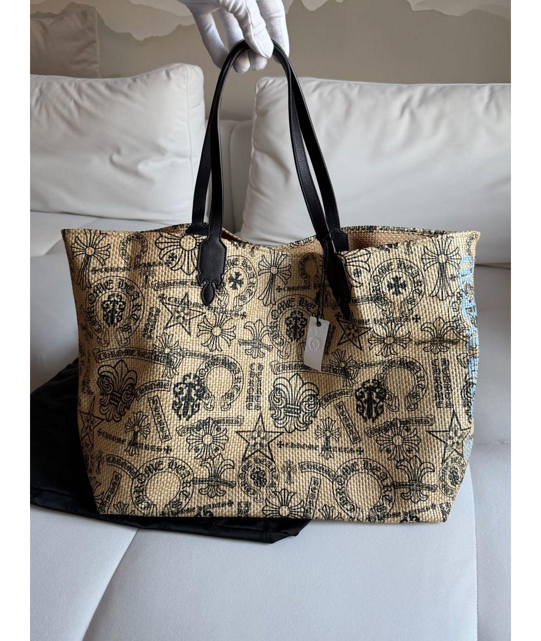 CHROME HEARTS Бежевая пелетеная пляжная сумка, фото 2