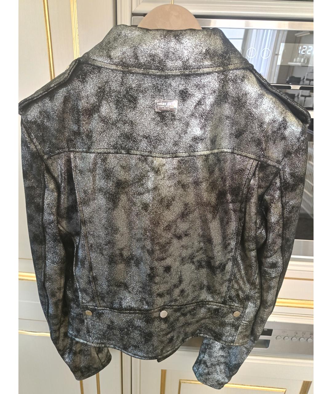 PHILIPP PLEIN Серебряная кожаная куртка, фото 2