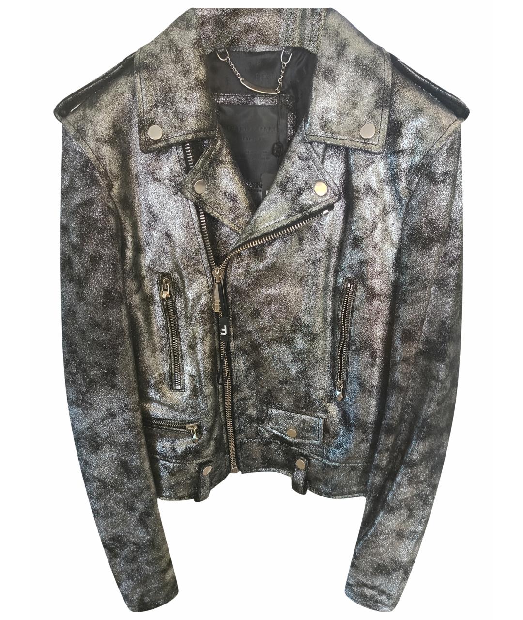 PHILIPP PLEIN Серебряная кожаная куртка, фото 1