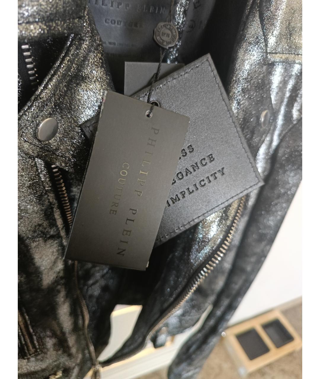 PHILIPP PLEIN Серебряная кожаная куртка, фото 7