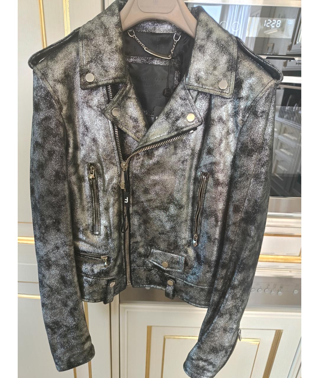 PHILIPP PLEIN Серебряная кожаная куртка, фото 9