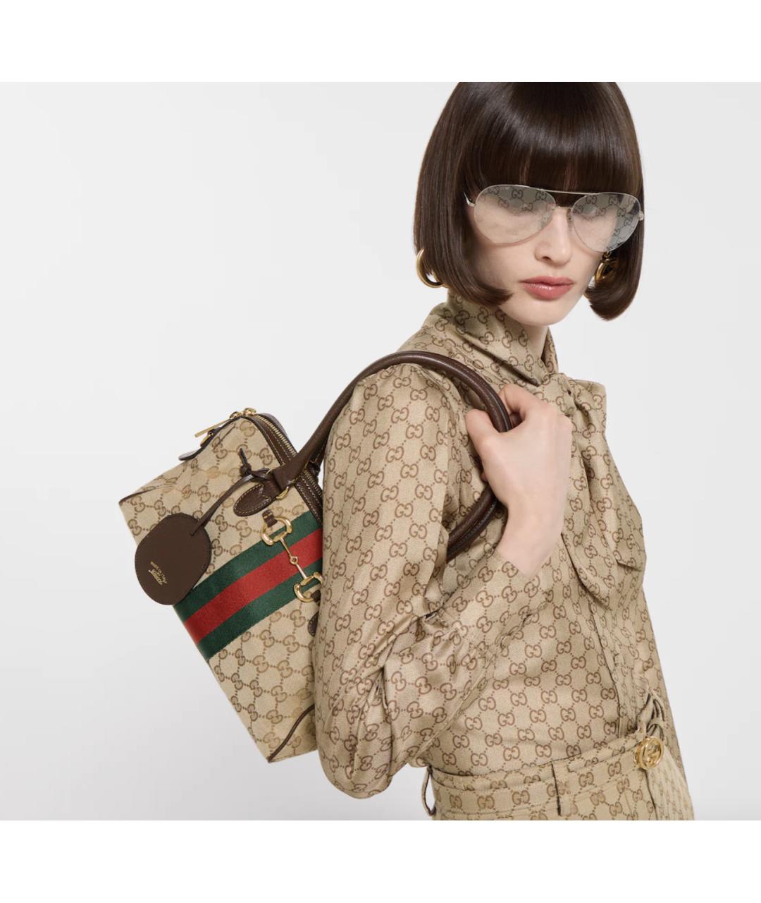 GUCCI Бежевая жаккардовая сумка тоут, фото 3