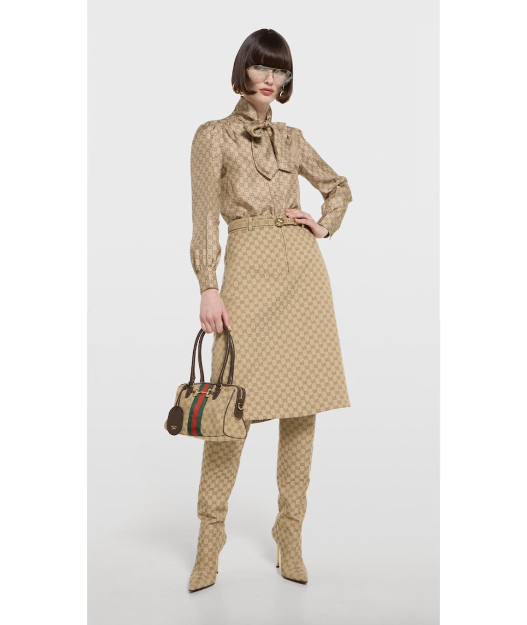 GUCCI Бежевая жаккардовая сумка тоут, фото 4