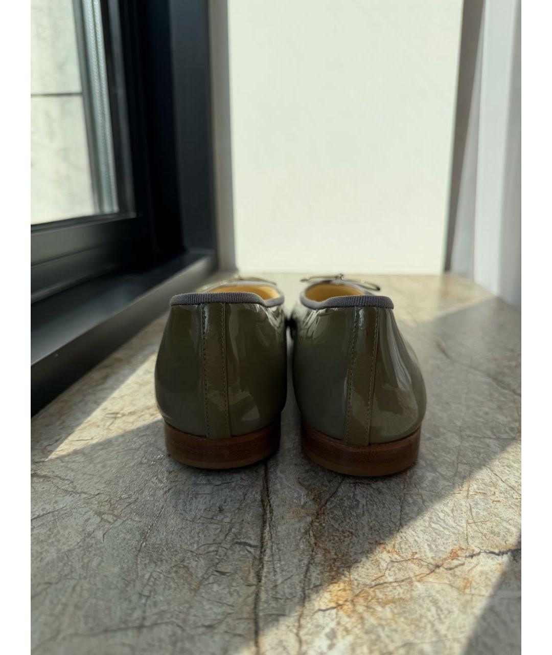 CHRISTIAN DIOR Хаки балетки из лакированной кожи, фото 4