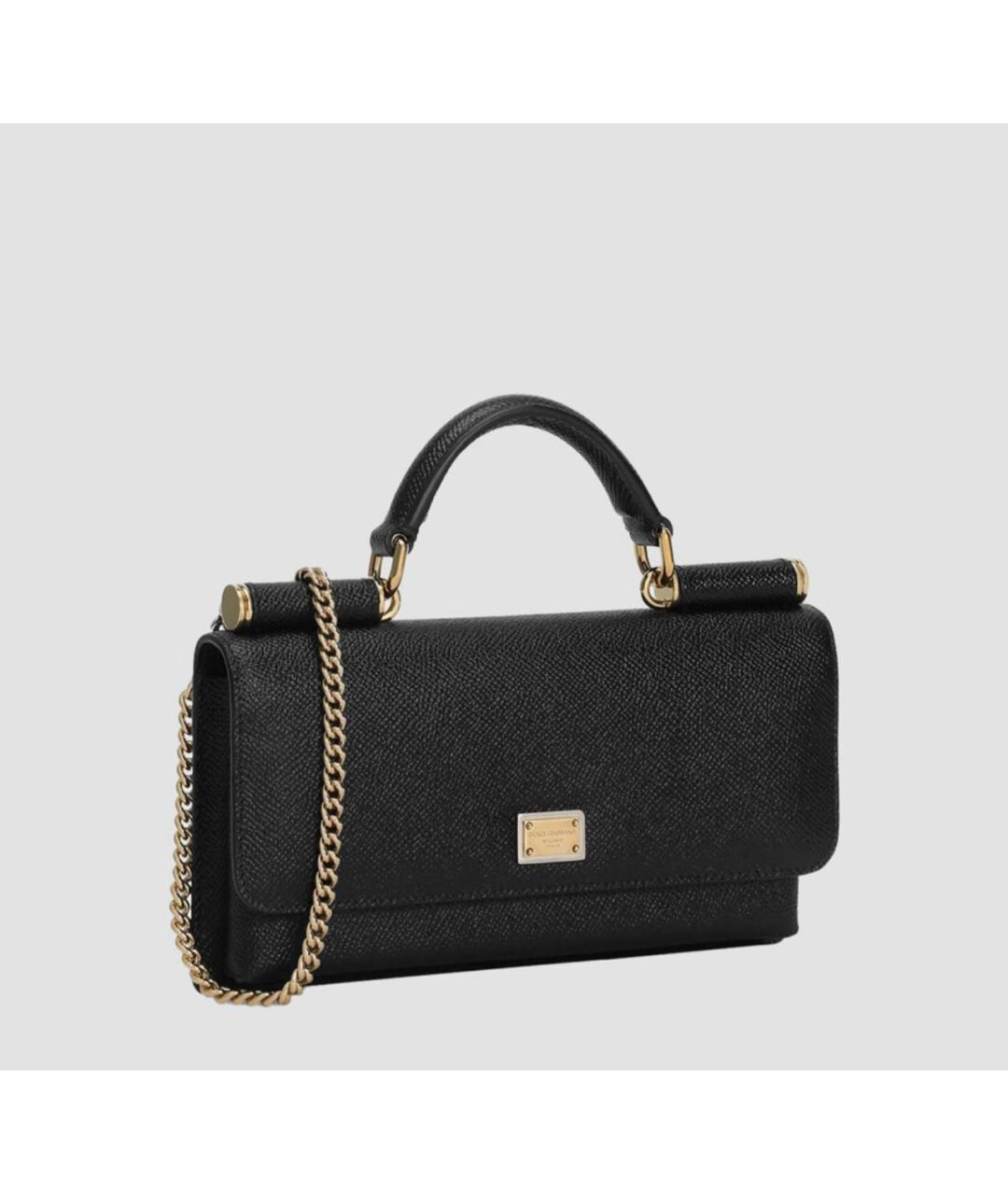 DOLCE&GABBANA Черная кожаная сумка с короткими ручками, фото 6