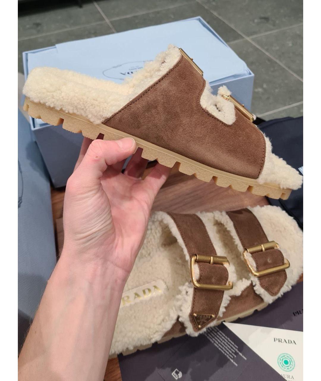 PRADA Коричневые кожаные сандалии, фото 5