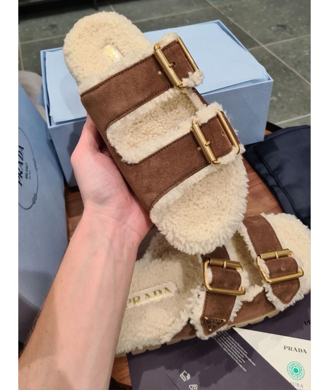 PRADA Коричневые кожаные сандалии, фото 4