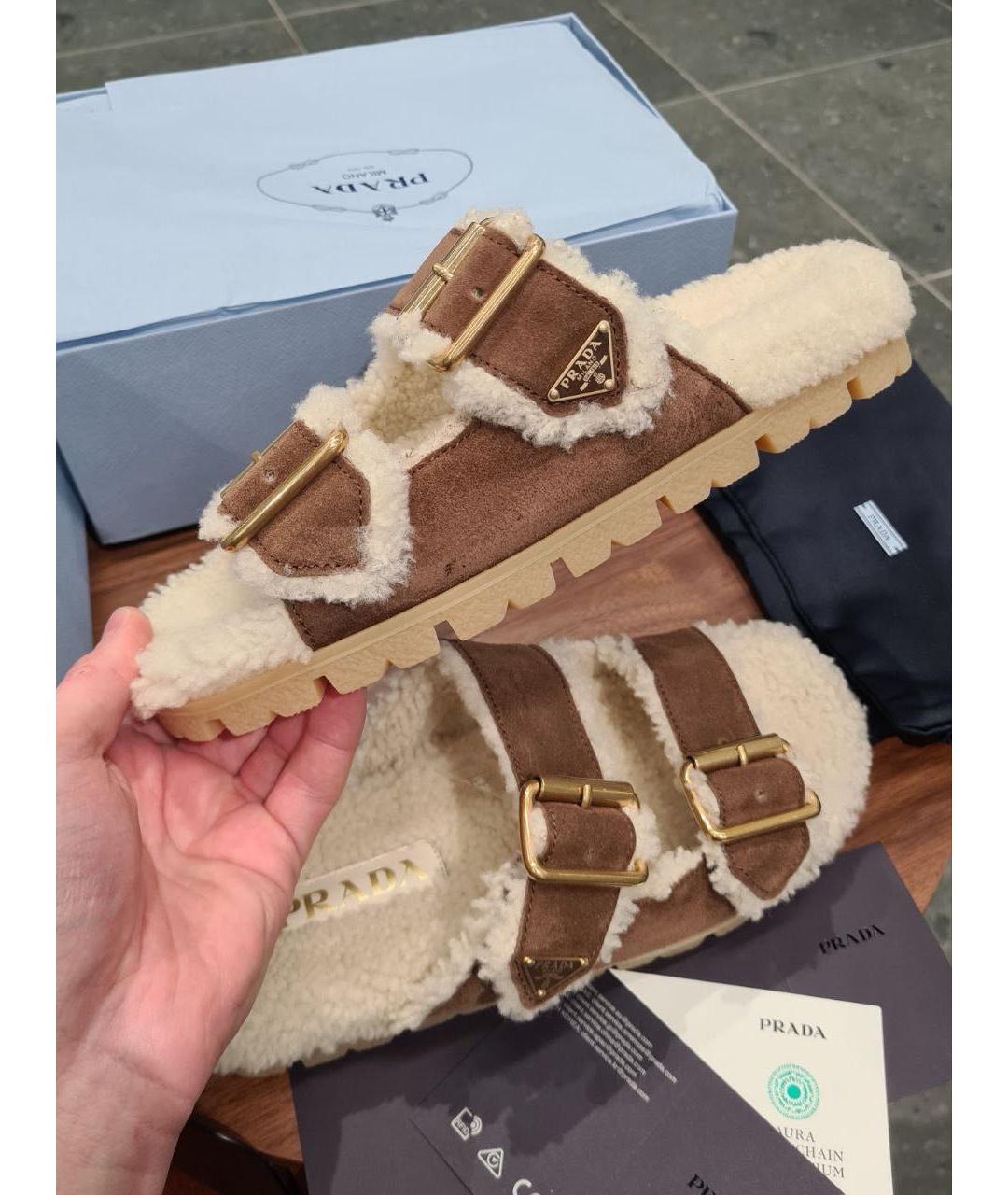 PRADA Коричневые кожаные сандалии, фото 3