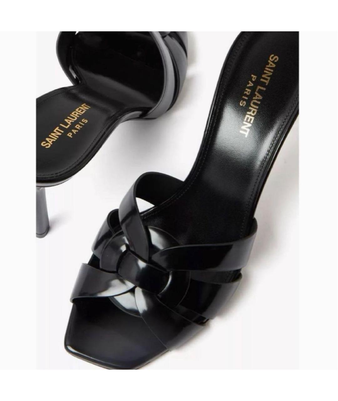 SAINT LAURENT Черные мюли из лакированной кожи, фото 5
