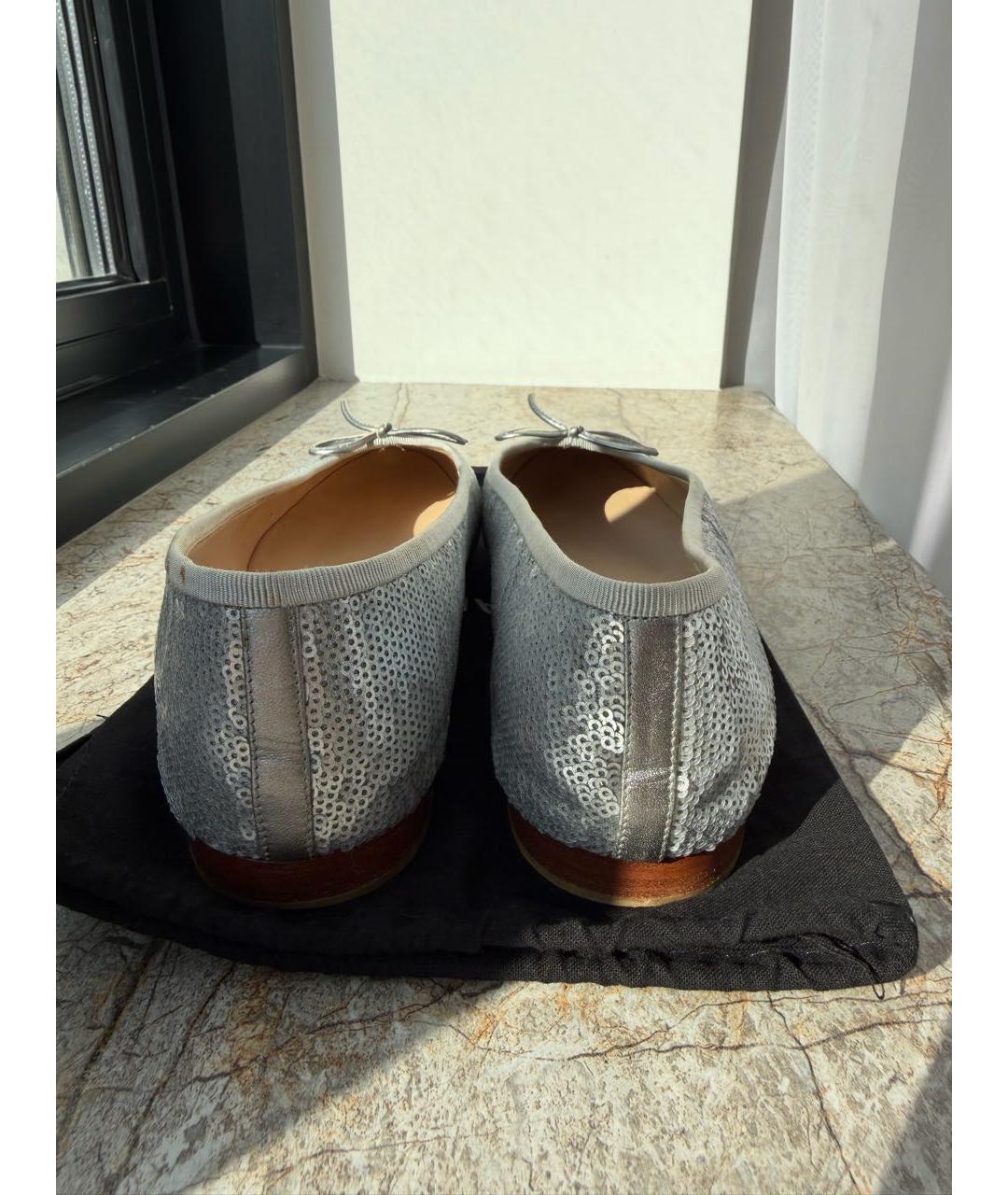 CHANEL Серебряные кожаные балетки, фото 4