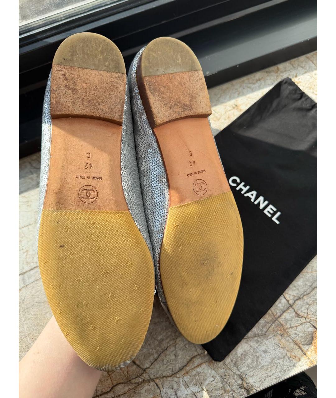 CHANEL Серебряные кожаные балетки, фото 5