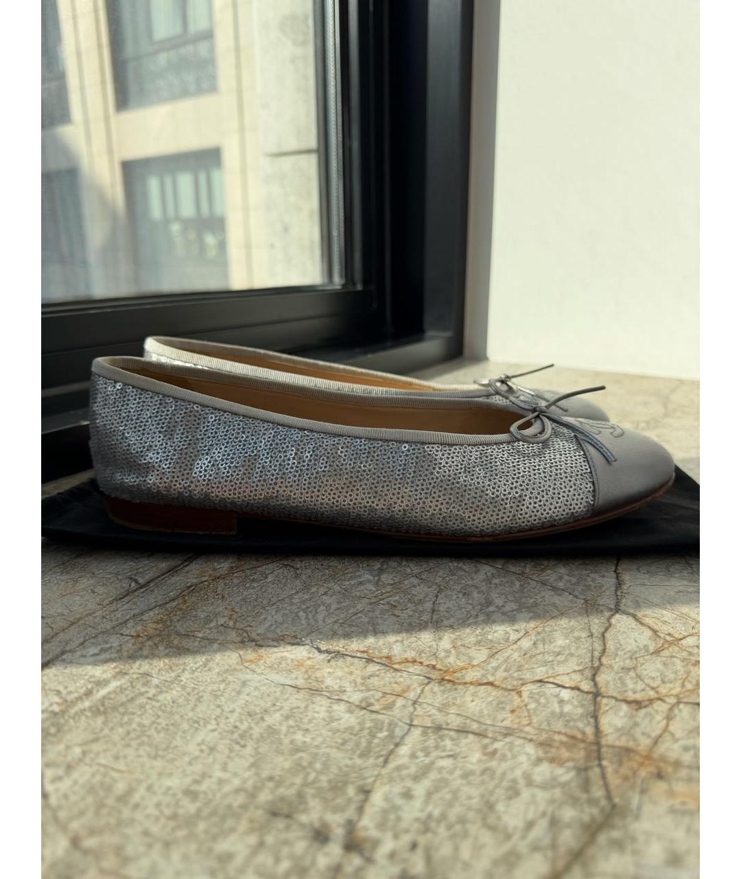 CHANEL Серебряные кожаные балетки, фото 7