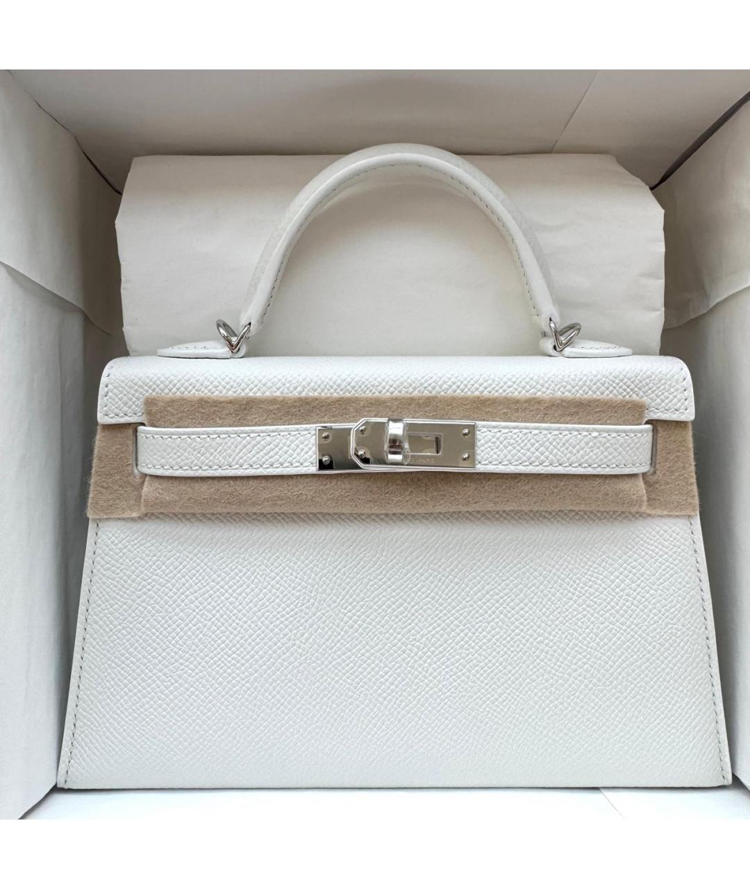 HERMES Белая кожаная сумка с короткими ручками, фото 4