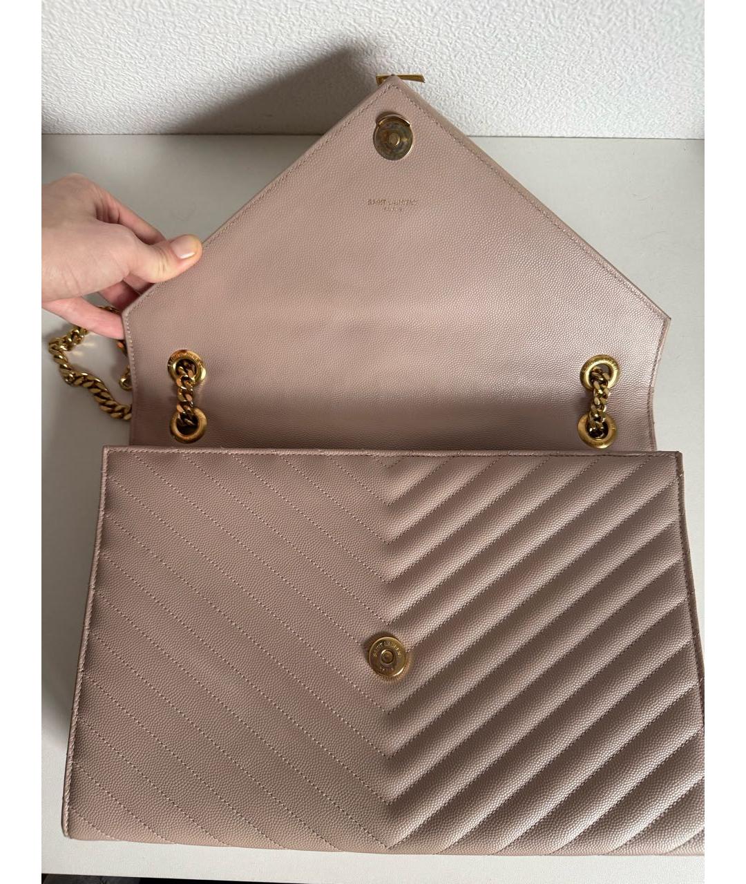 SAINT LAURENT Бежевая кожаная сумка через плечо, фото 8