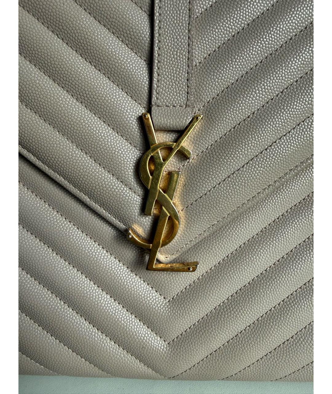 SAINT LAURENT Бежевая кожаная сумка через плечо, фото 5