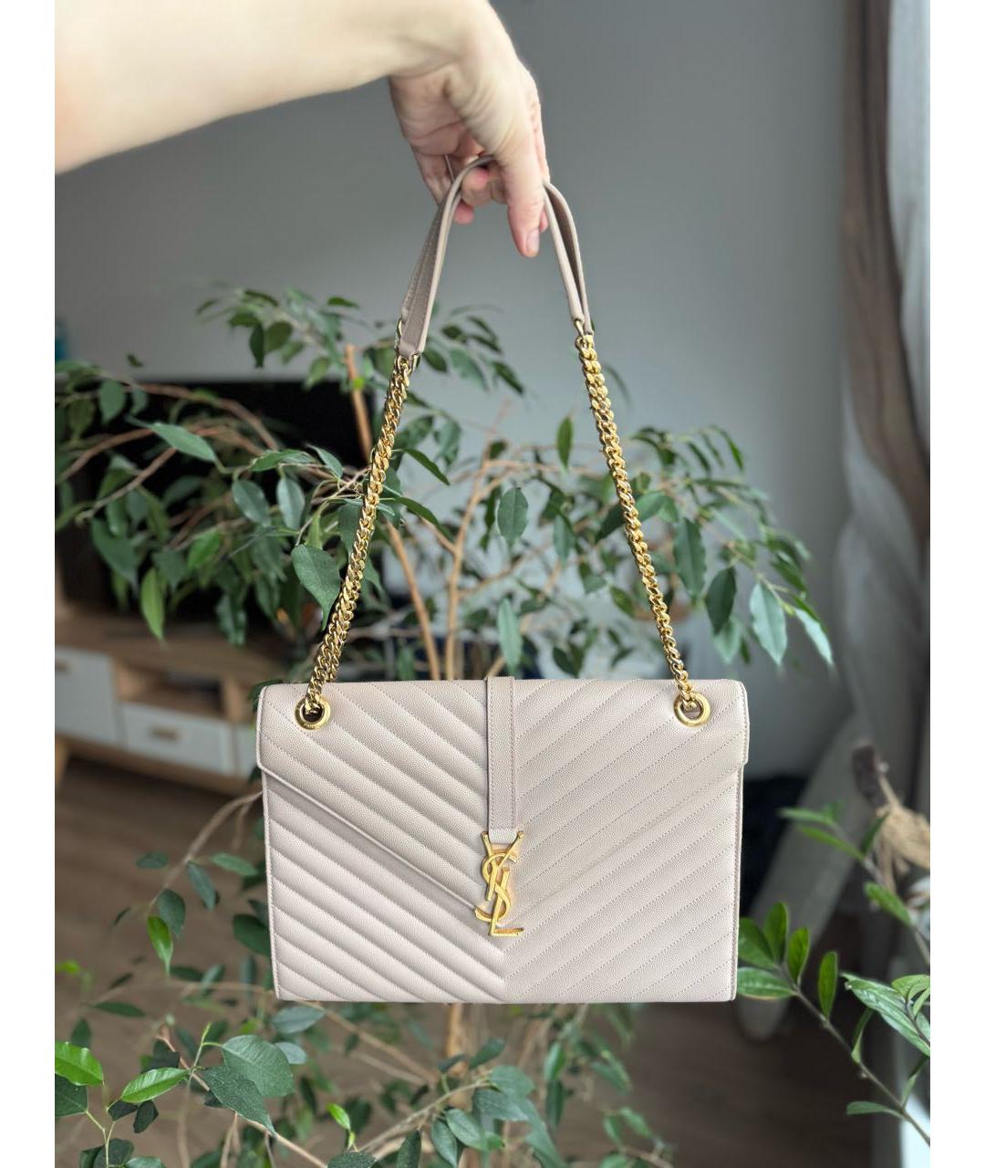 SAINT LAURENT Бежевая кожаная сумка через плечо, фото 4