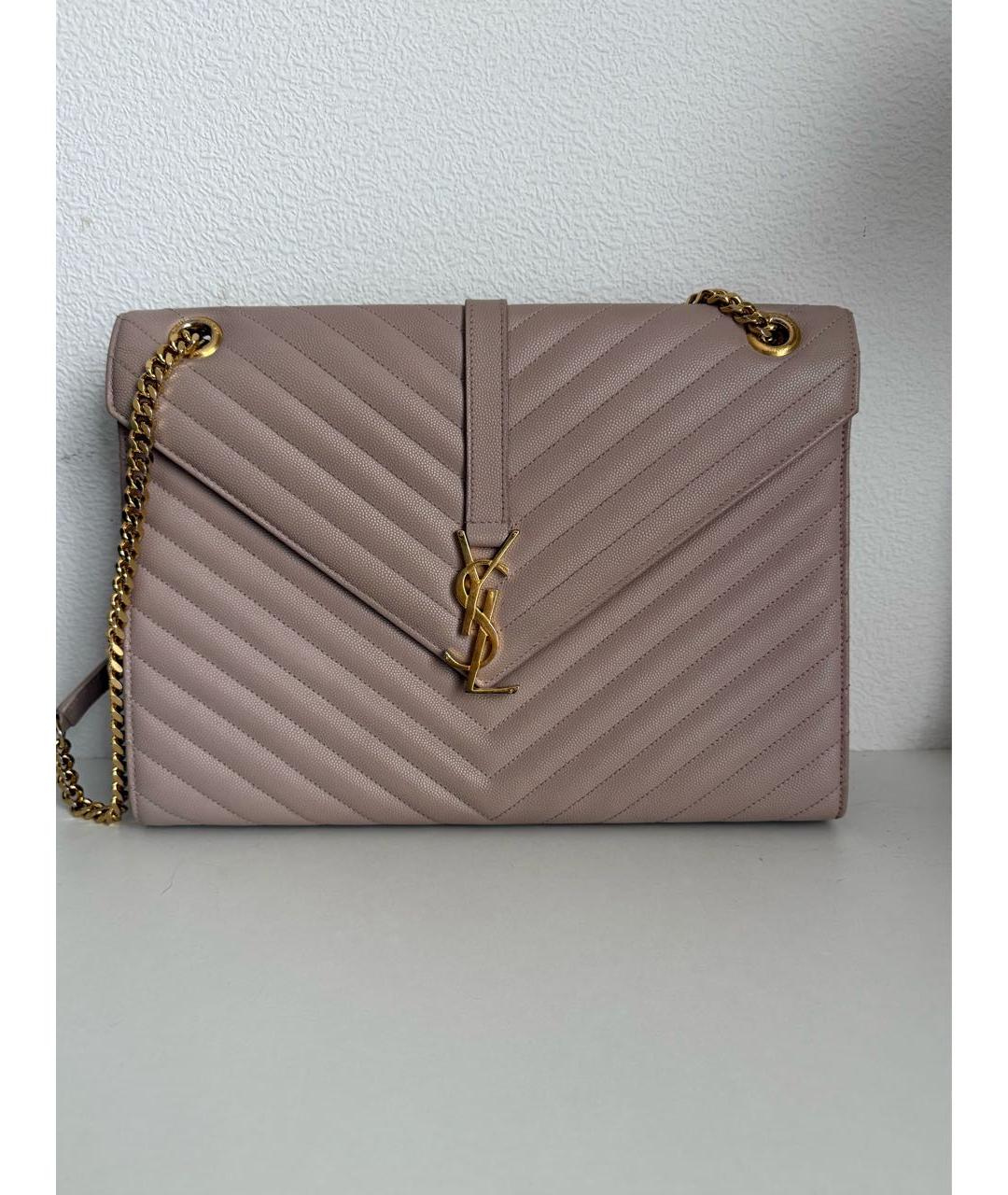 SAINT LAURENT Бежевая кожаная сумка через плечо, фото 9