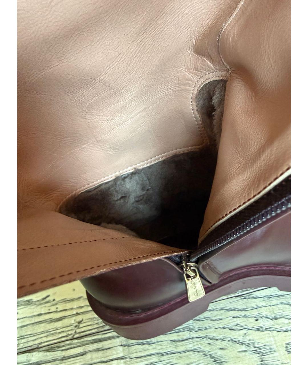 SANTONI Бордовые кожаные сапоги, фото 6