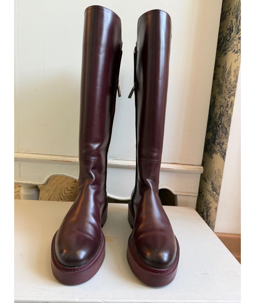 SANTONI Бордовые кожаные сапоги, фото 3