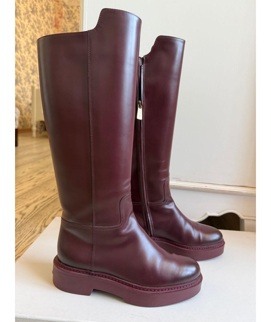 SANTONI Бордовые кожаные сапоги, фото 7