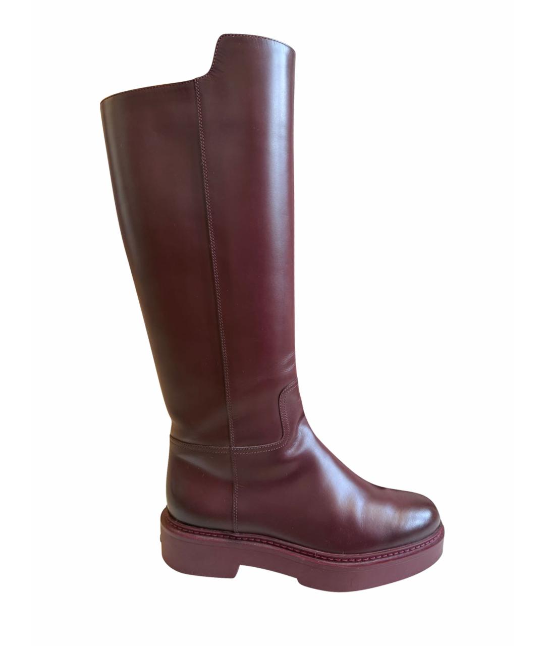 SANTONI Бордовые кожаные сапоги, фото 1