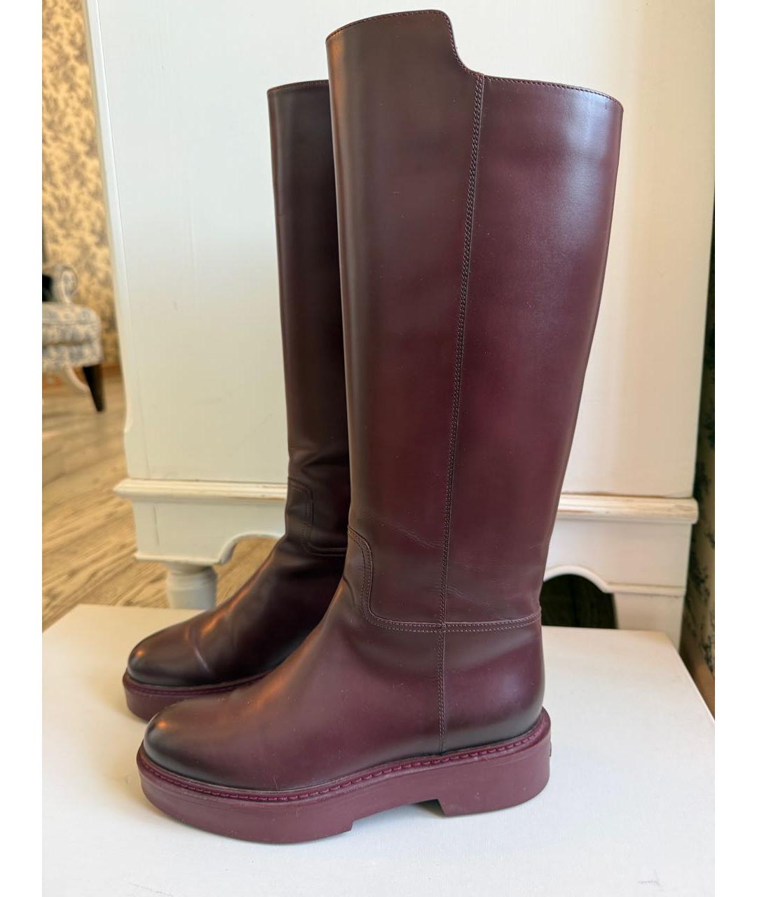 SANTONI Бордовые кожаные сапоги, фото 2