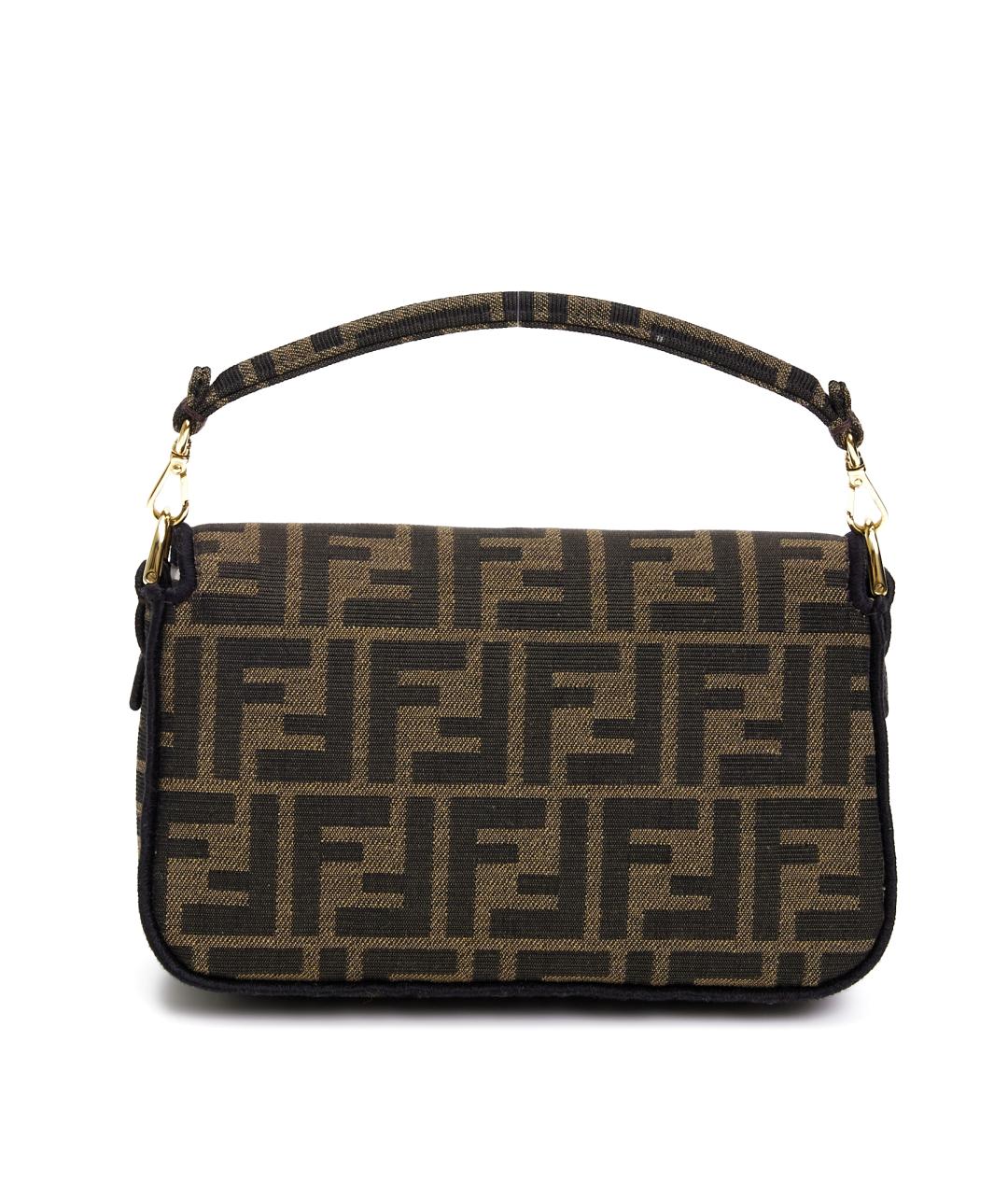 FENDI Коричневая тканевая сумка с короткими ручками, фото 3