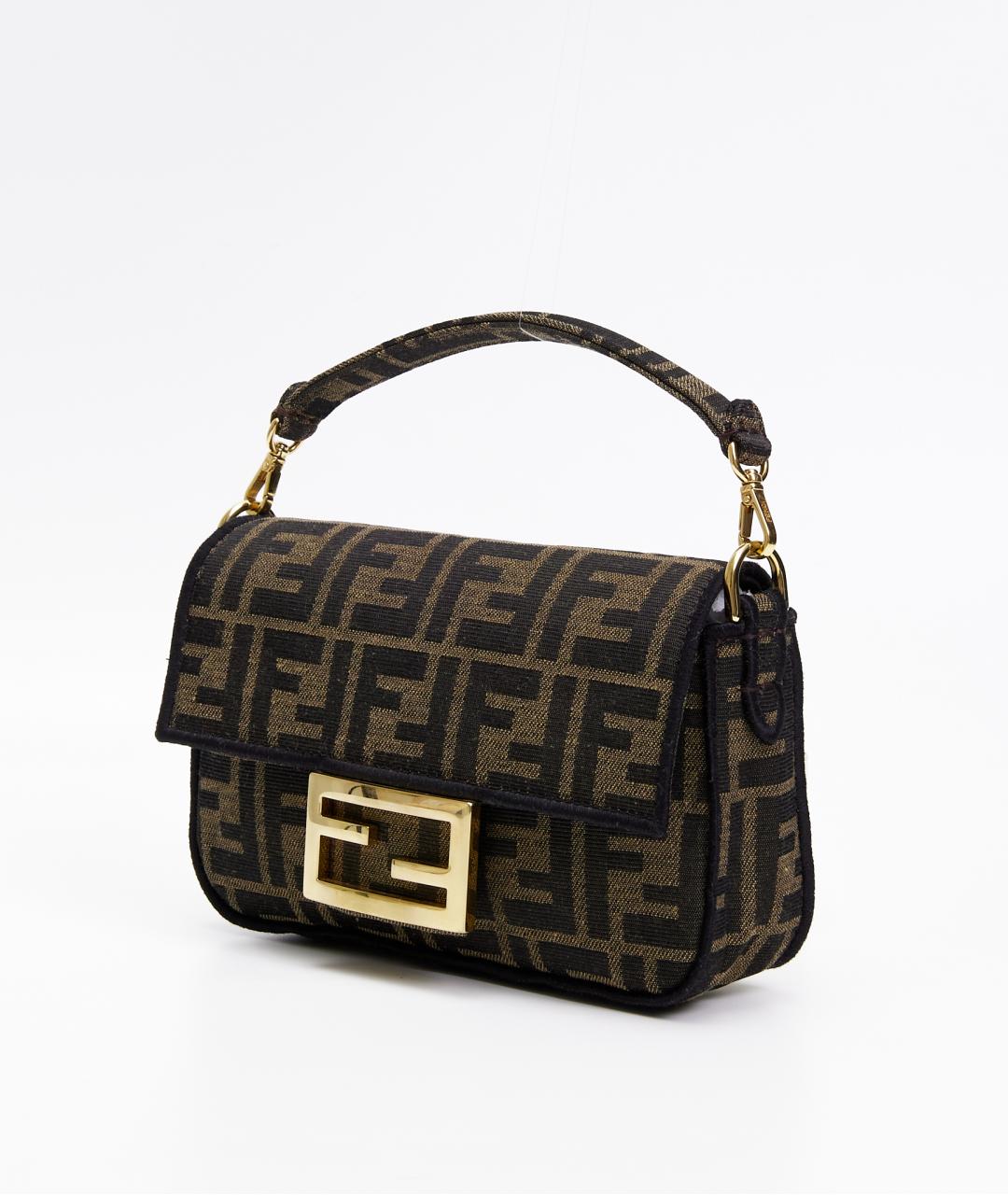FENDI Коричневая тканевая сумка с короткими ручками, фото 2