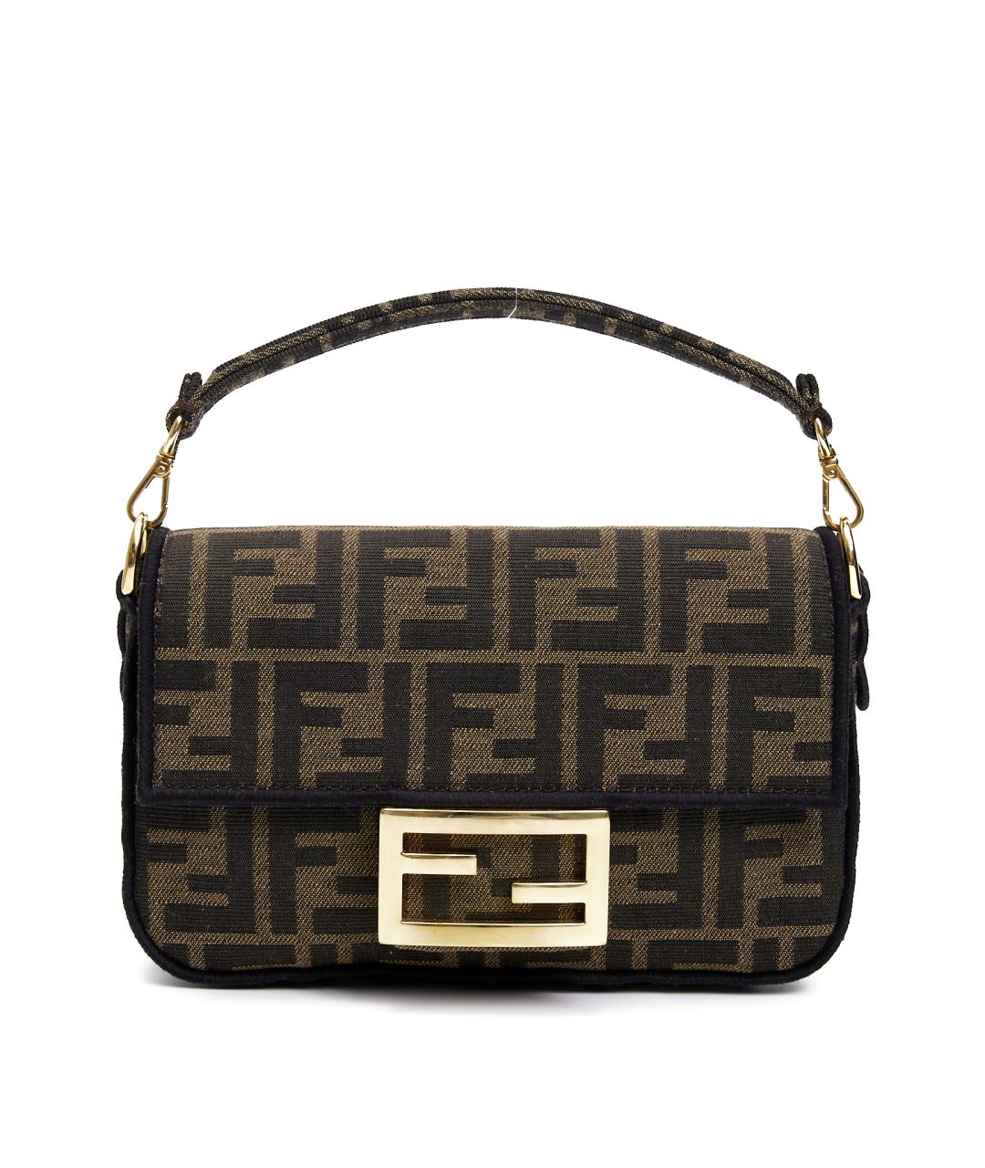 FENDI Коричневая тканевая сумка с короткими ручками, фото 6