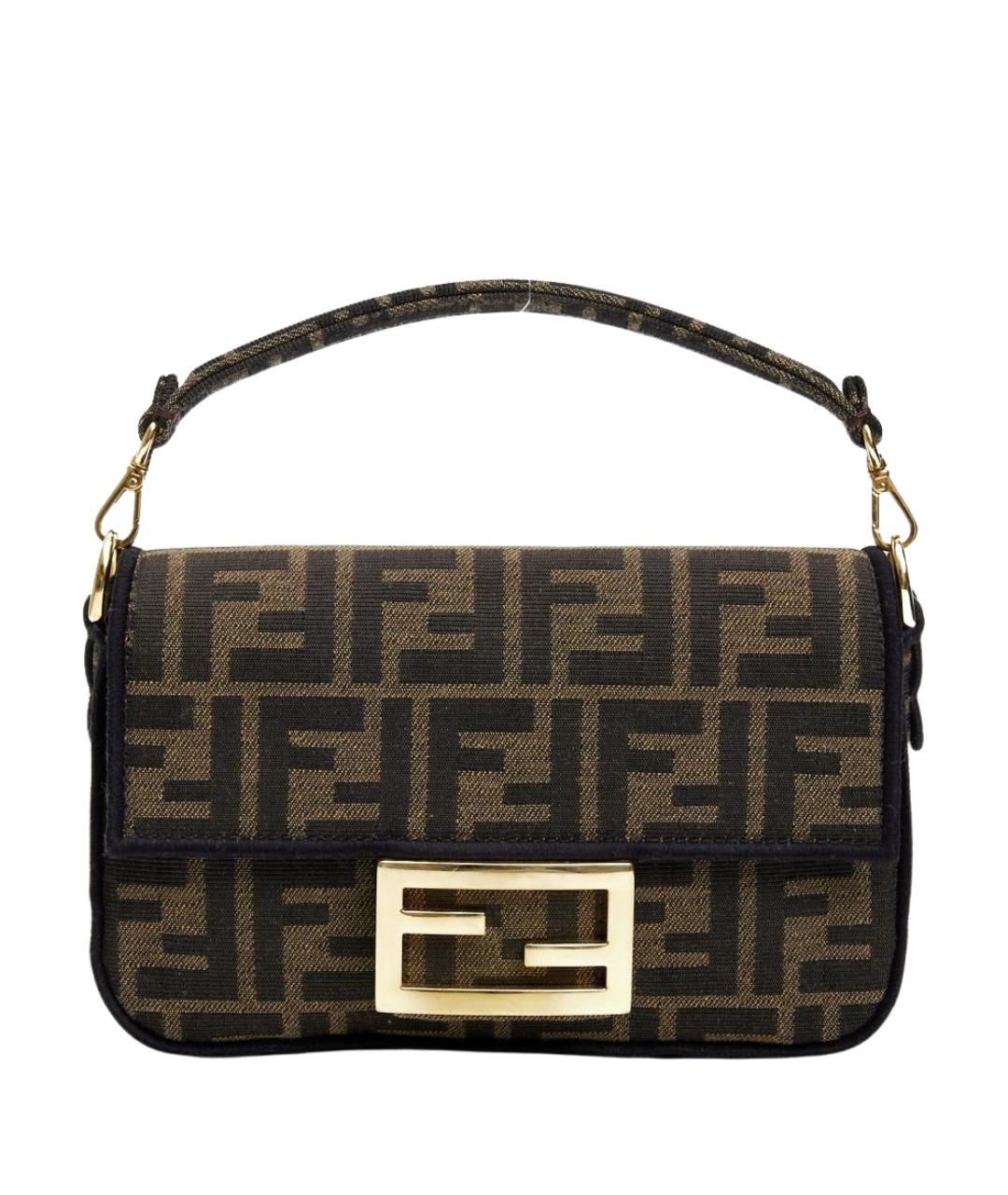 FENDI Коричневая тканевая сумка с короткими ручками, фото 1