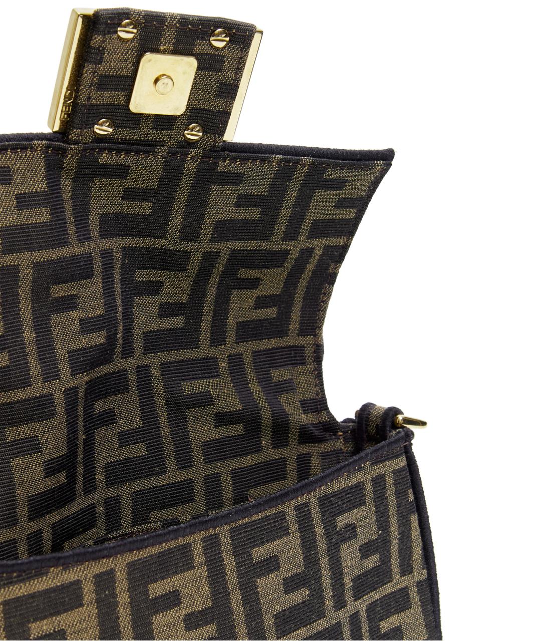 FENDI Коричневая тканевая сумка с короткими ручками, фото 4