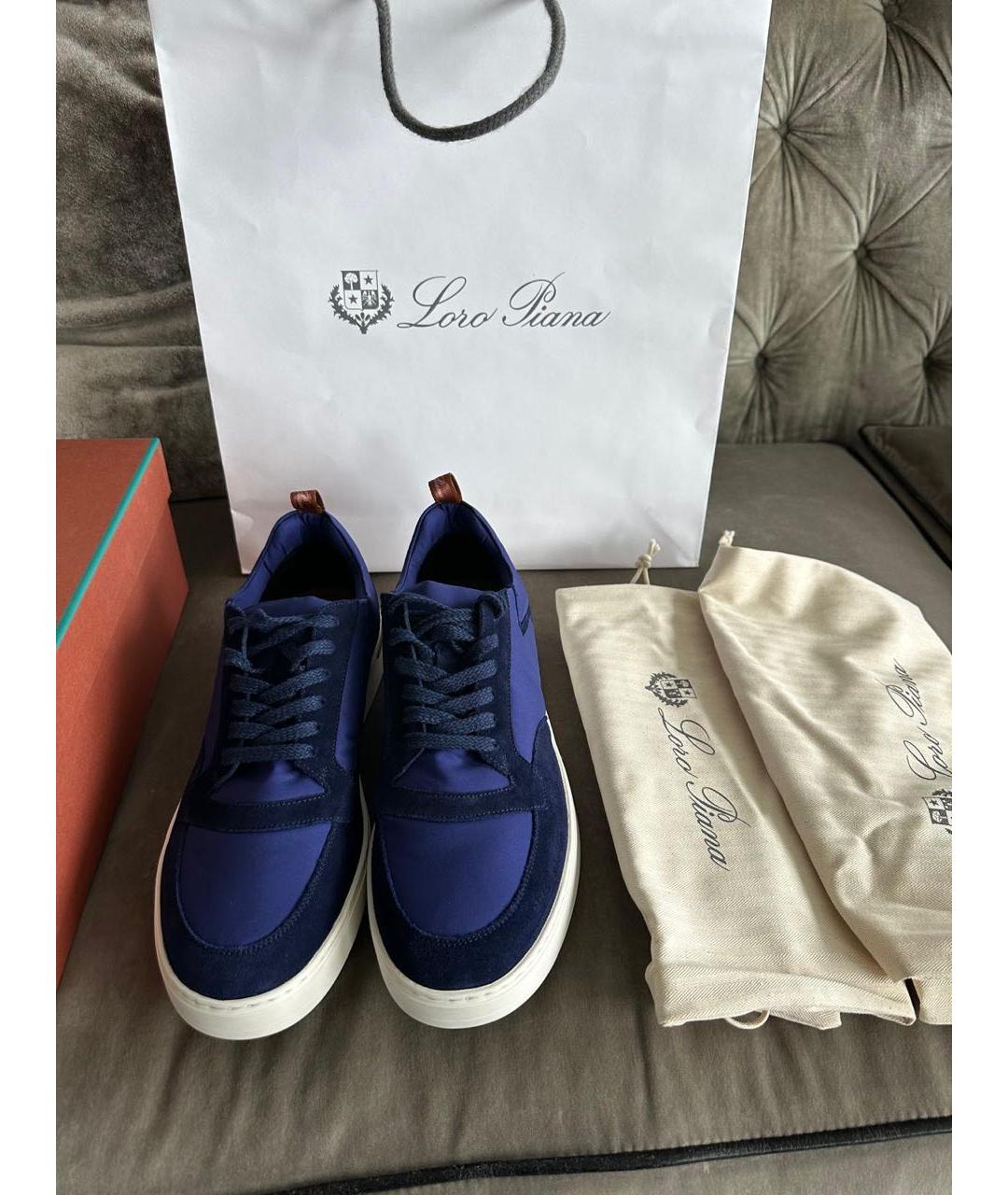 LORO PIANA Синие замшевые низкие кроссовки / кеды, фото 2