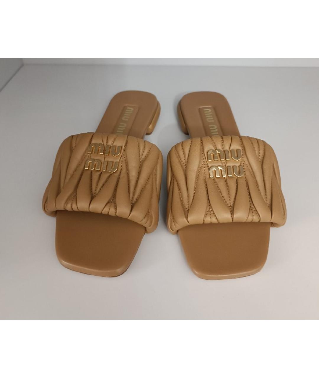 MIU MIU Оранжевое кожаные шлепанцы, фото 2
