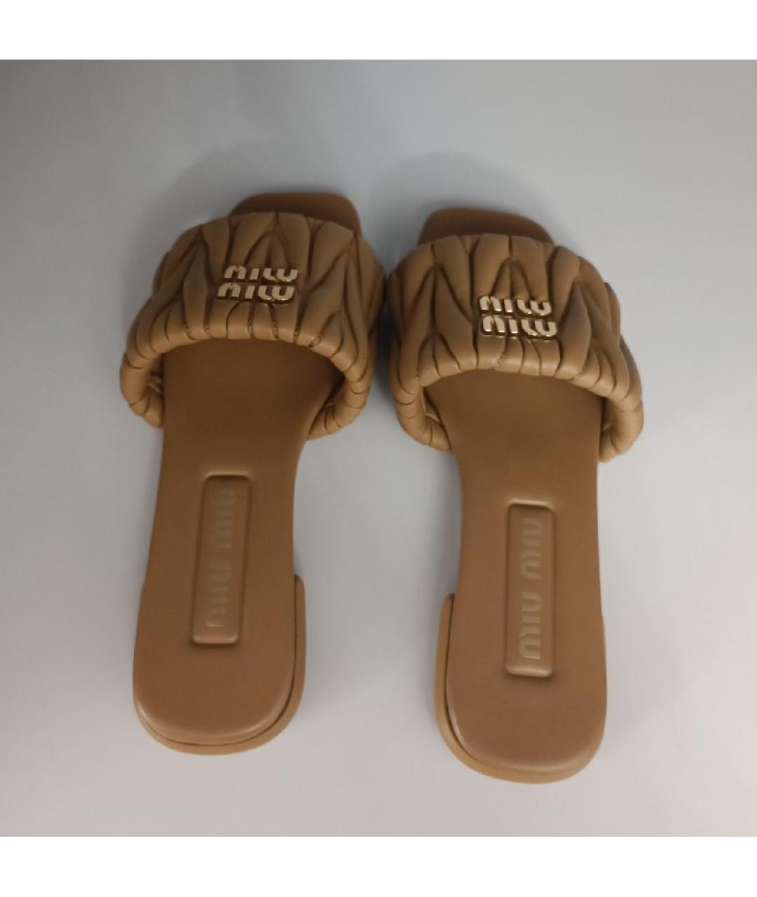 MIU MIU Оранжевое кожаные шлепанцы, фото 3