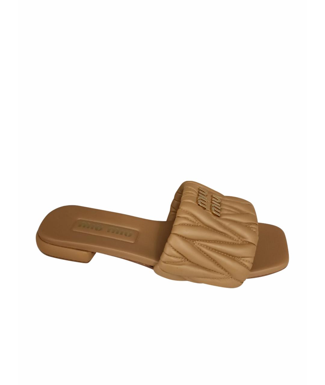 MIU MIU Оранжевое кожаные шлепанцы, фото 1