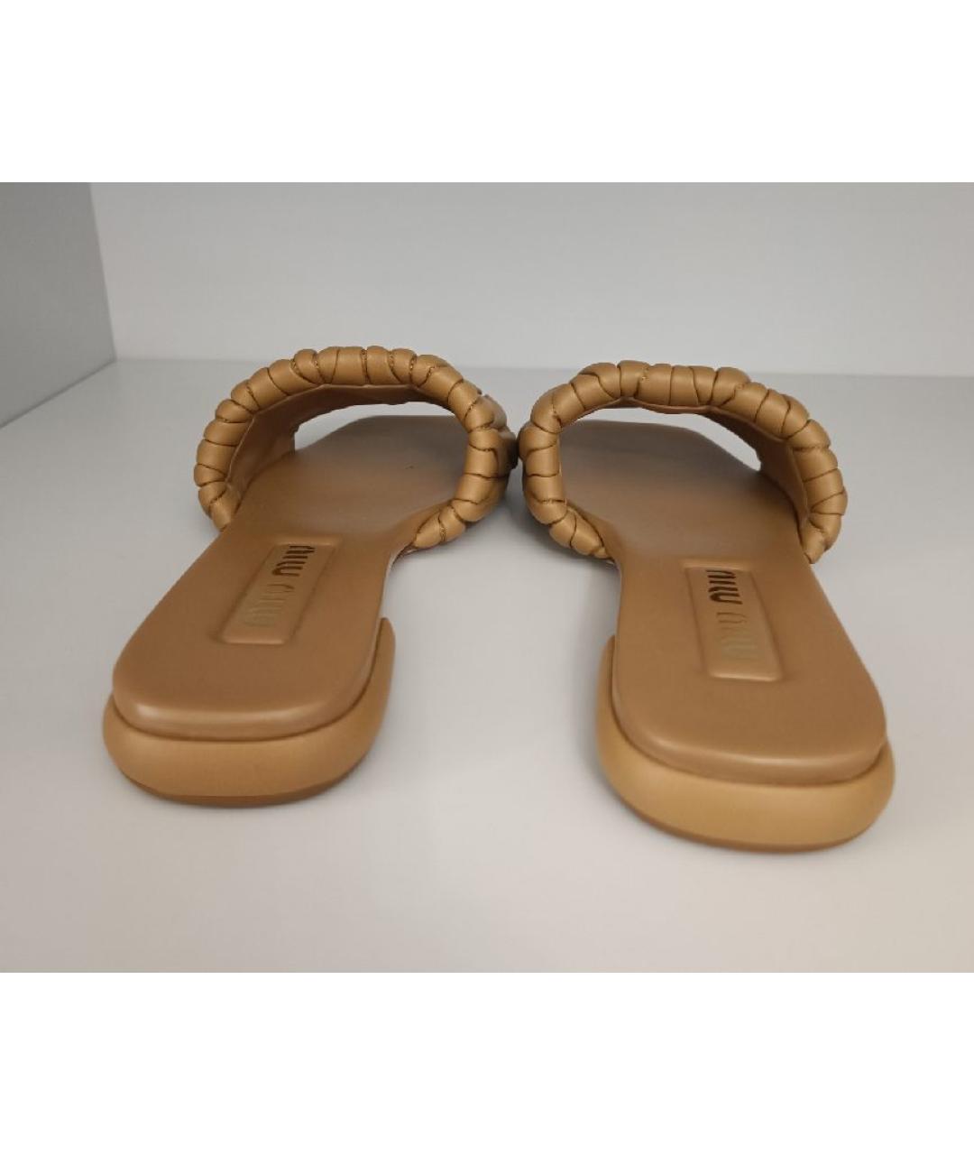 MIU MIU Оранжевое кожаные шлепанцы, фото 4