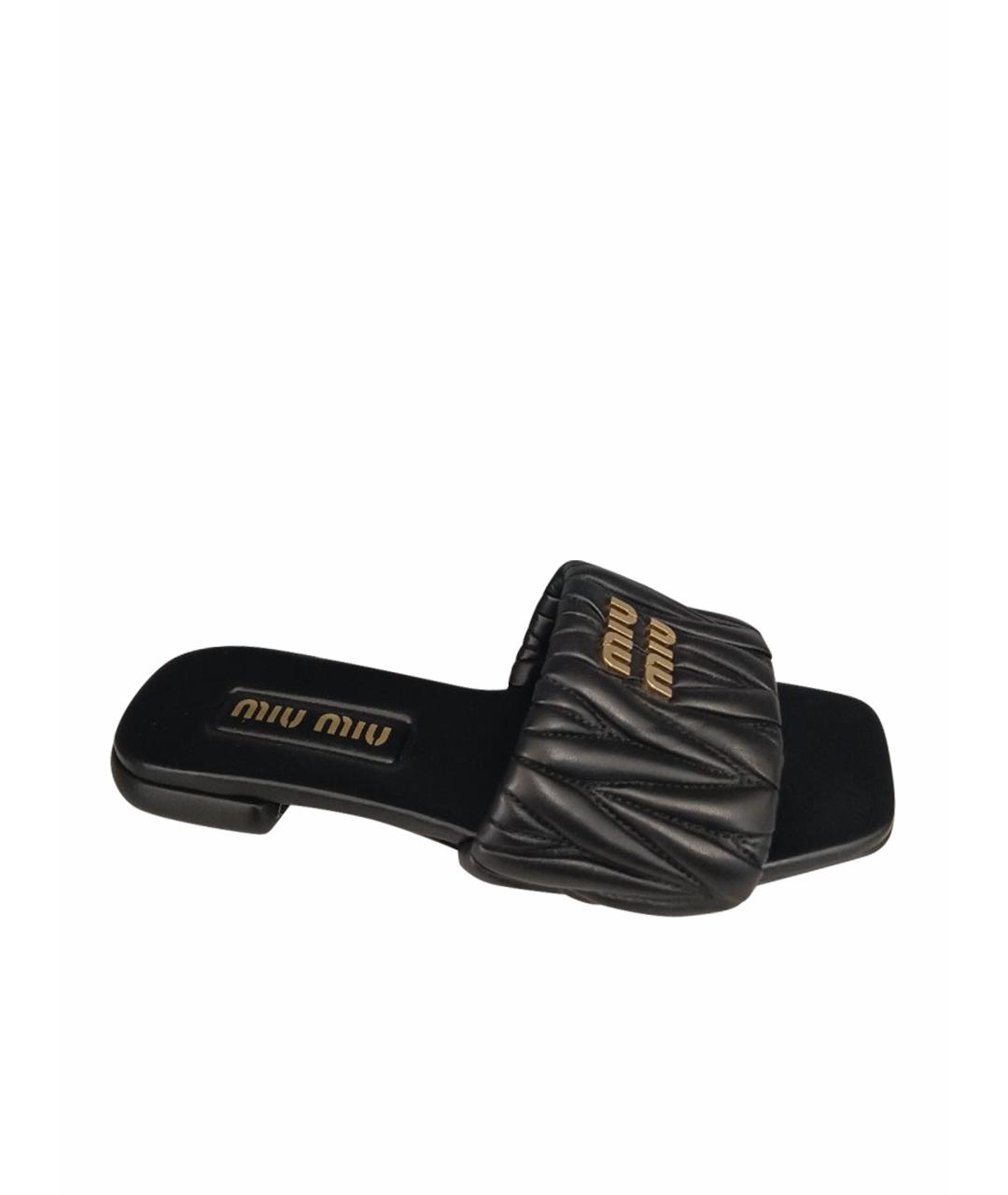 MIU MIU Черные кожаные шлепанцы, фото 1