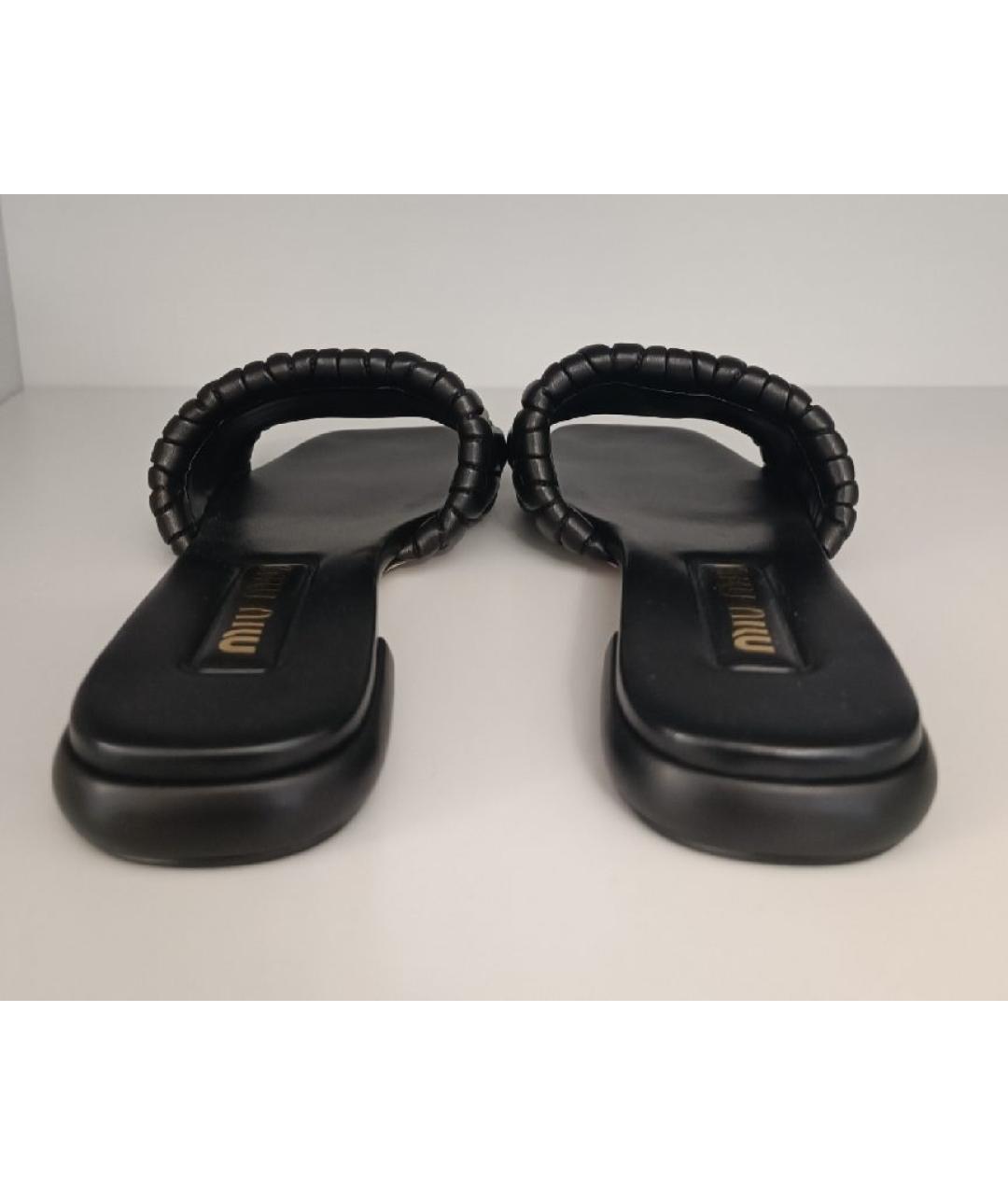 MIU MIU Черные кожаные шлепанцы, фото 4