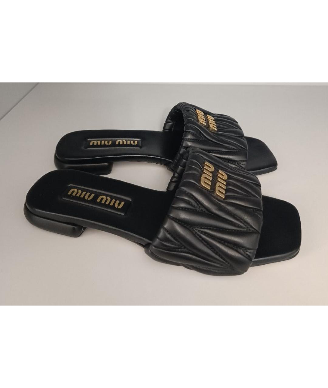 MIU MIU Черные кожаные шлепанцы, фото 5