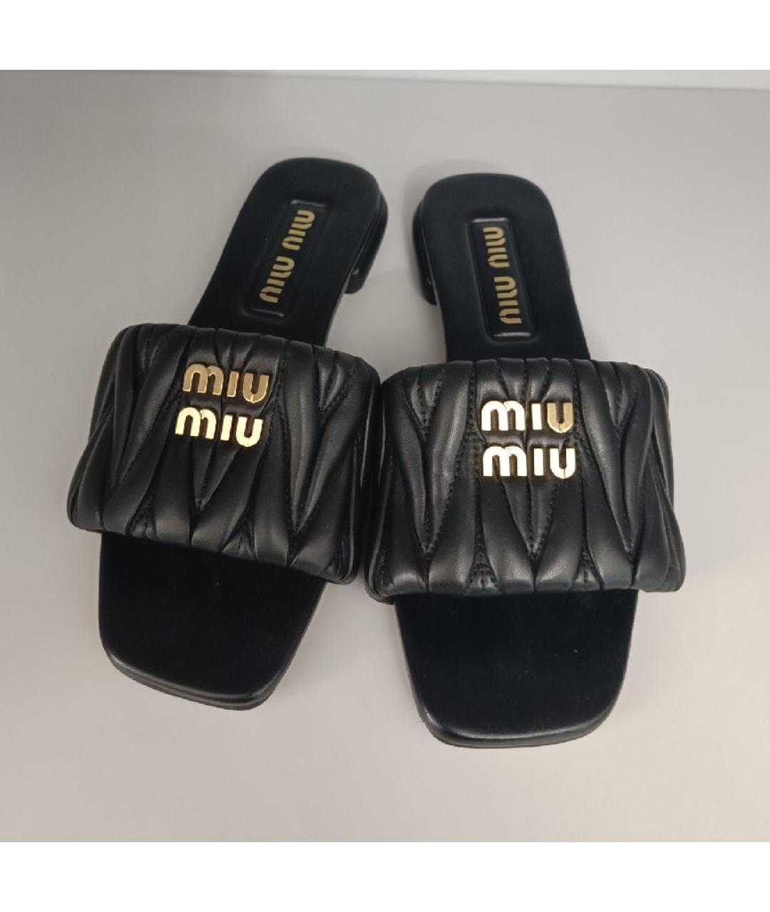 MIU MIU Черные кожаные шлепанцы, фото 2