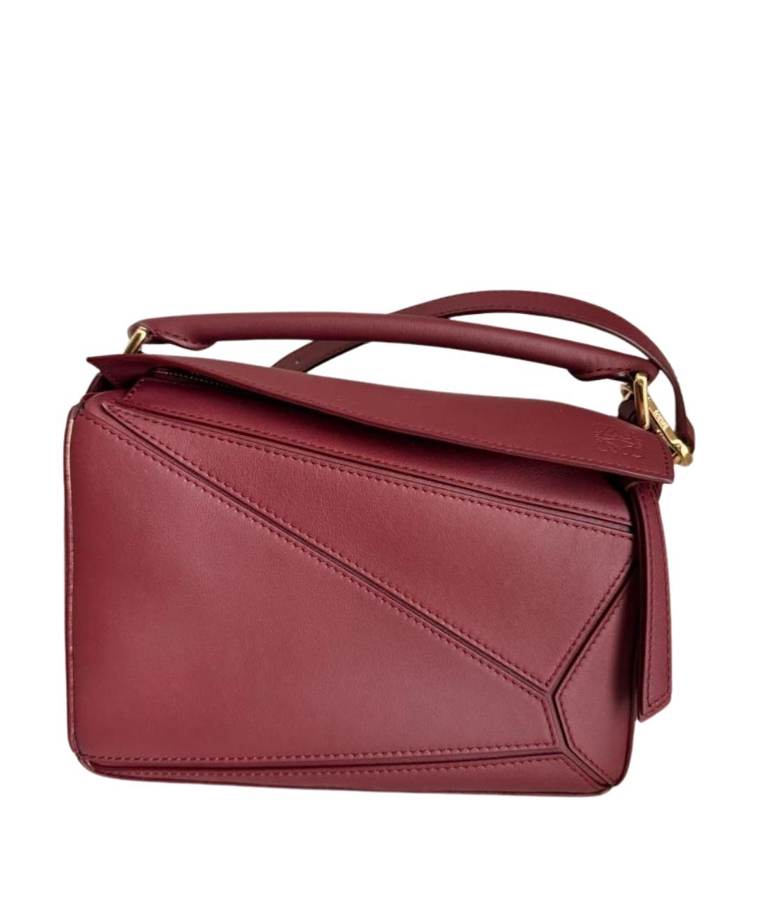 LOEWE Бордовая кожаная сумка с короткими ручками, фото 1