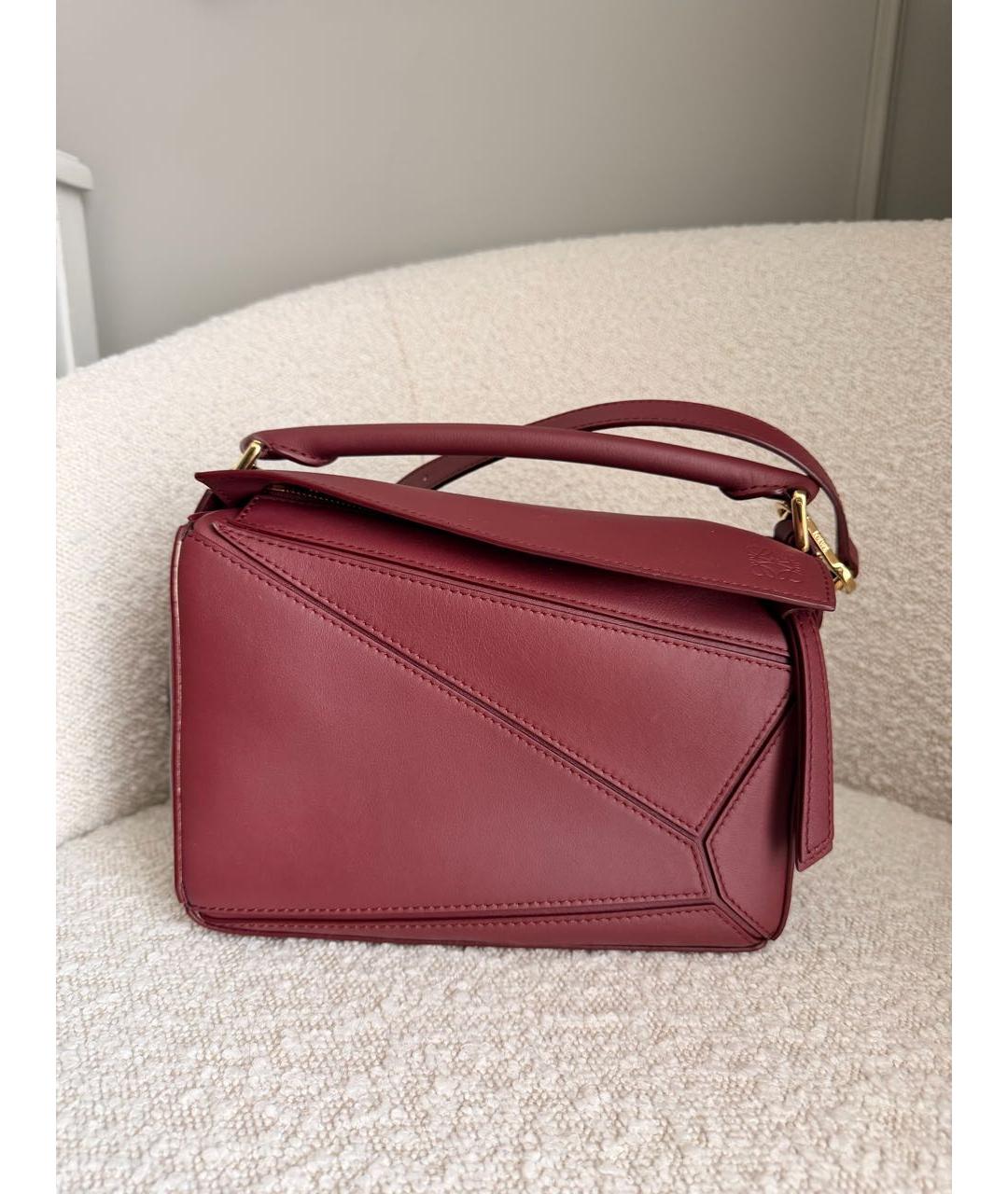 LOEWE Бордовая кожаная сумка с короткими ручками, фото 9