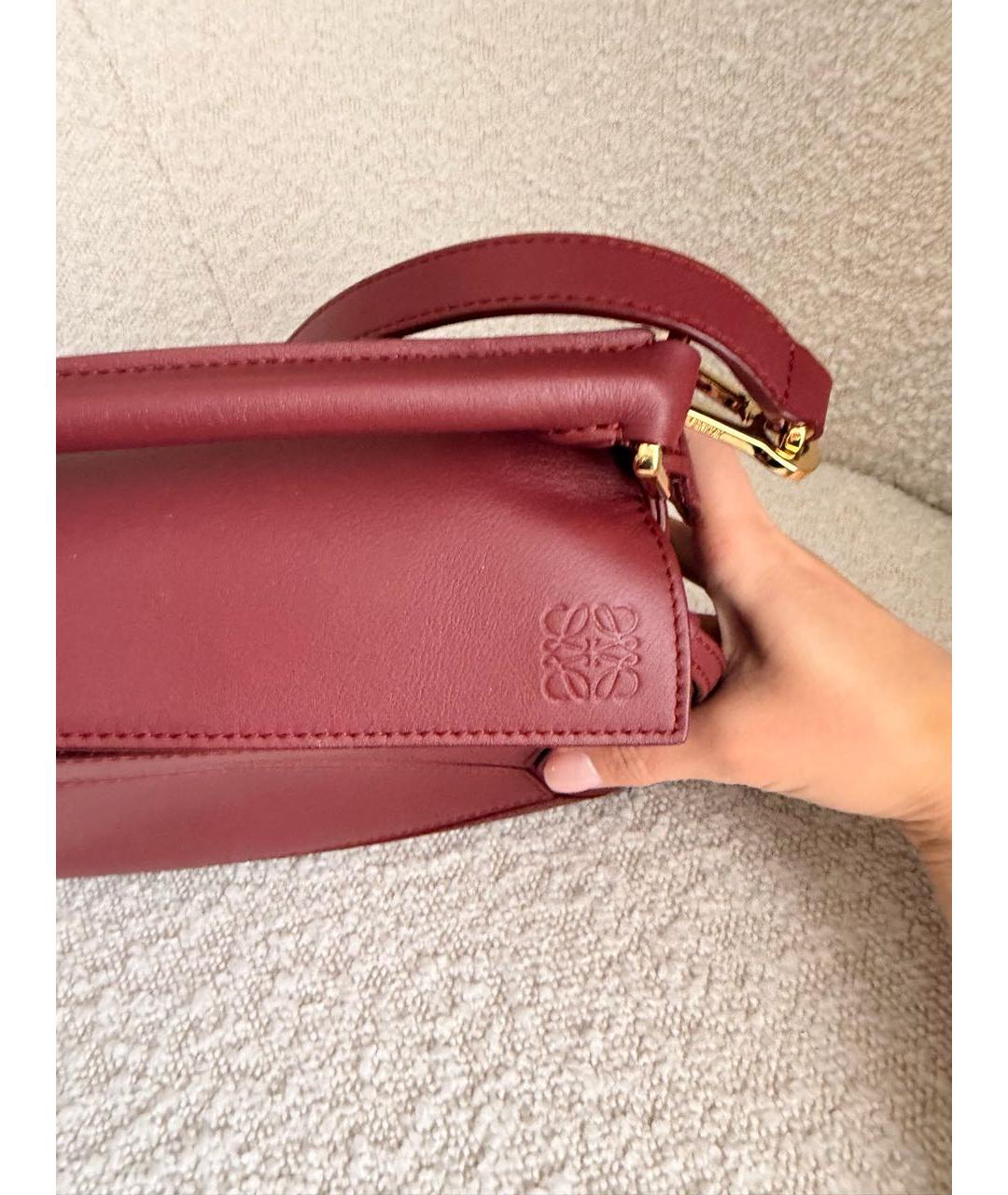 LOEWE Бордовая кожаная сумка с короткими ручками, фото 6