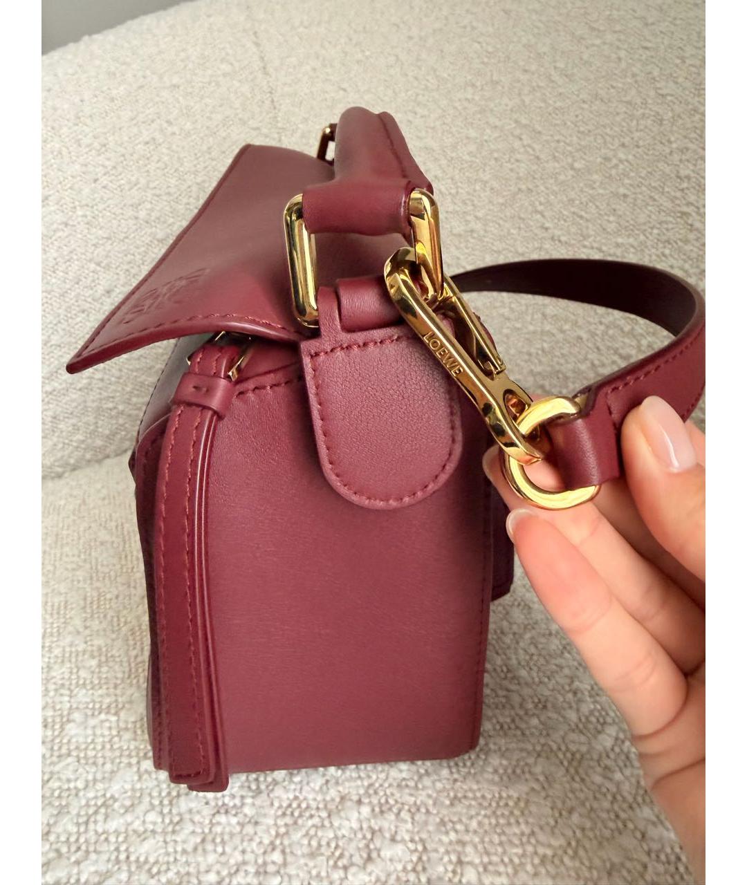 LOEWE Бордовая кожаная сумка с короткими ручками, фото 3
