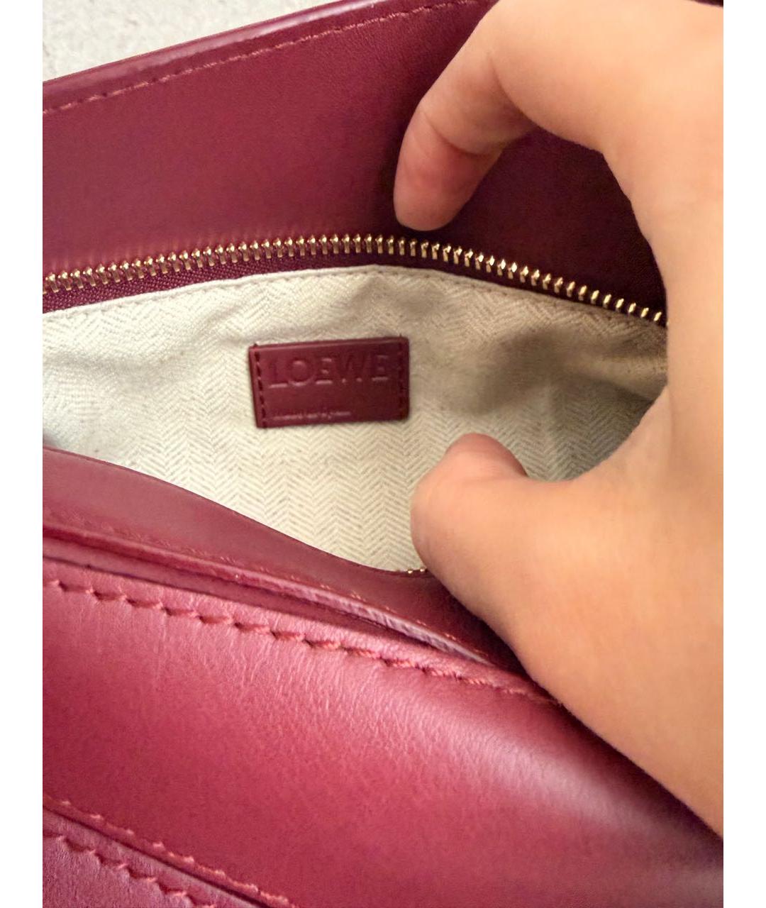 LOEWE Бордовая кожаная сумка с короткими ручками, фото 4