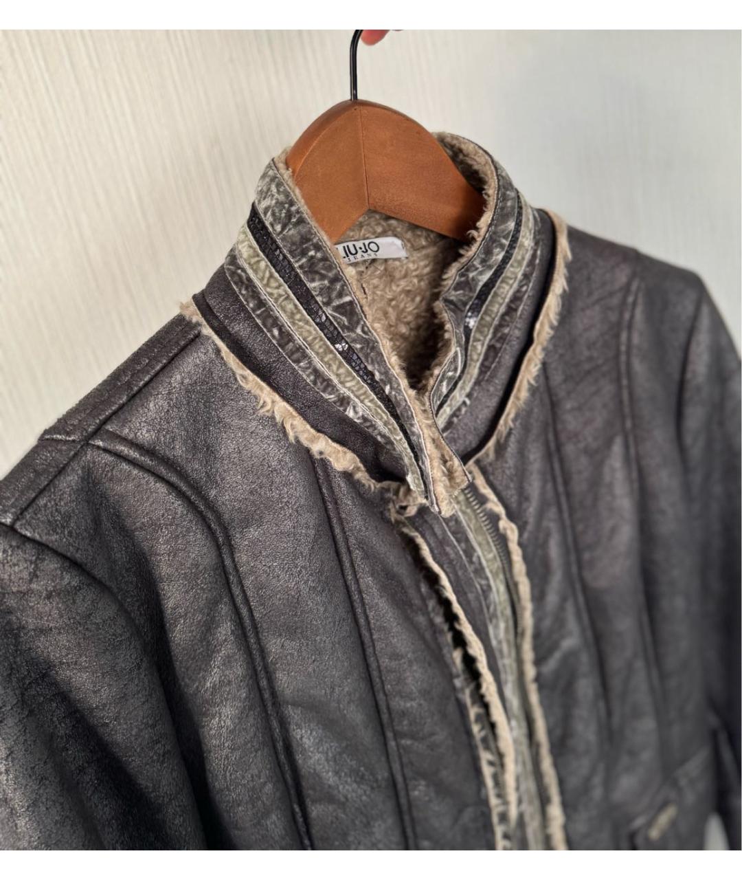 LIU JO Антрацитовая полиэстеровая дубленка, фото 4