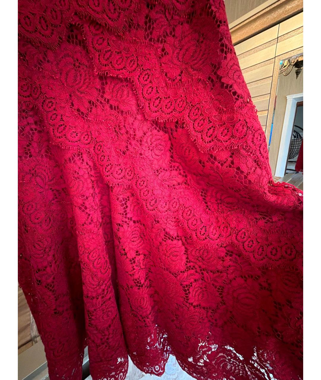 CAROLINA HERRERA Красное кружевное коктейльное платье, фото 4